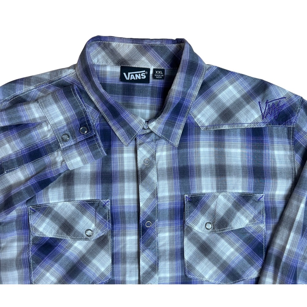 Vans Plaid Skater Long Sleeve Mens Sz-2XL Snap Button Embroidered Grunge Classic